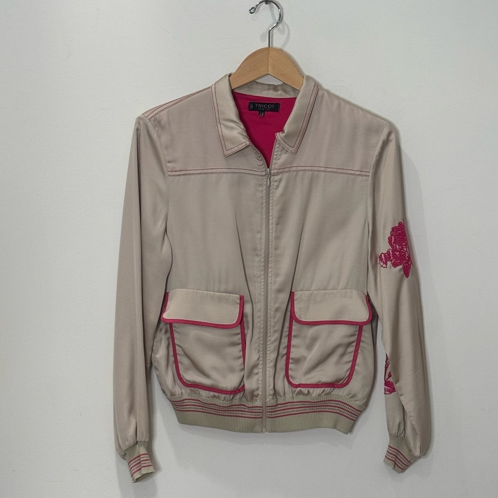 Tricot Italian silk creme/pink Bomber Jacket. Italian boutique. IT 44/US 8.